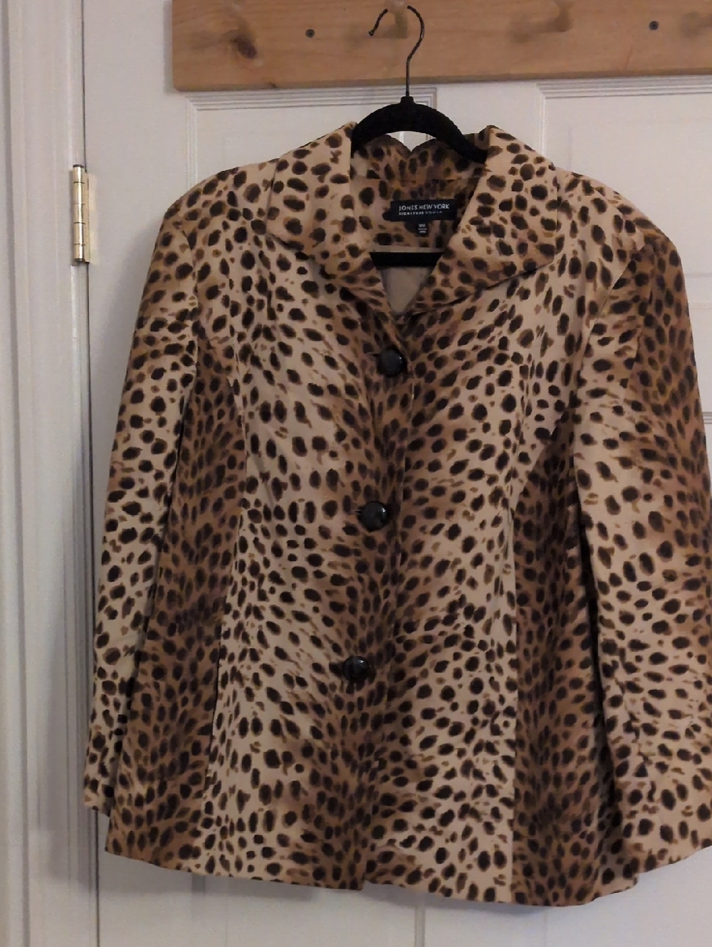 Jones New York Leopard-Print Pea Coat in Brown and Tan